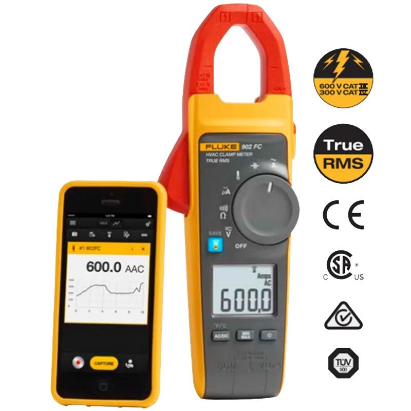 Fluke-hvacクランプメーター,cat iii,902 fc,true rms,hvac,600 v