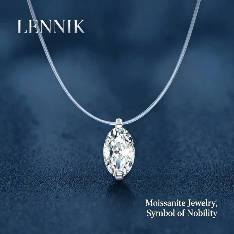 lennik-s925-スターリングシルバーマーメイドティアーズオーバルモアッサナイトネックレス目に見えないクリアフィッシングライン鎖骨チェーンジュエリー女性用