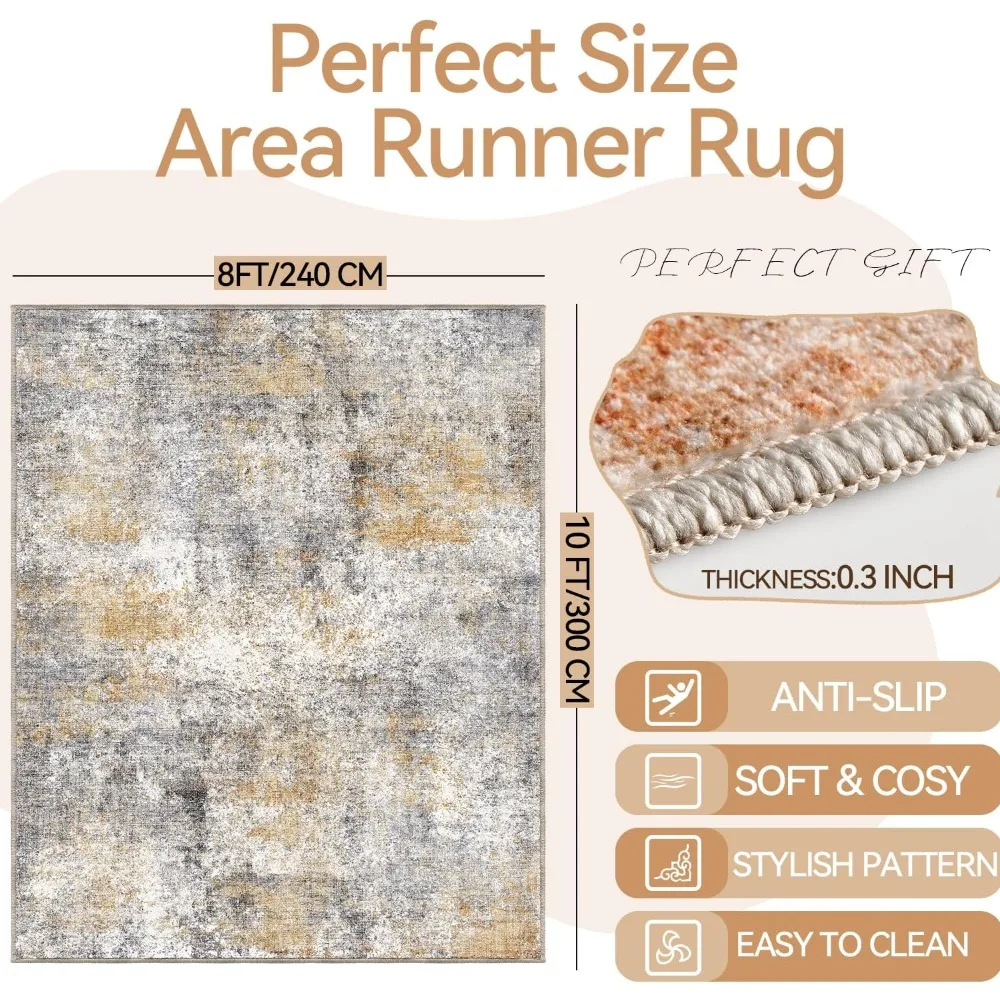 Bohemian Style Indoor Area Rug with Non-Slip TPE Backing, Suitable for Hallway, Living Room, and Bedroom, Stain Resistant