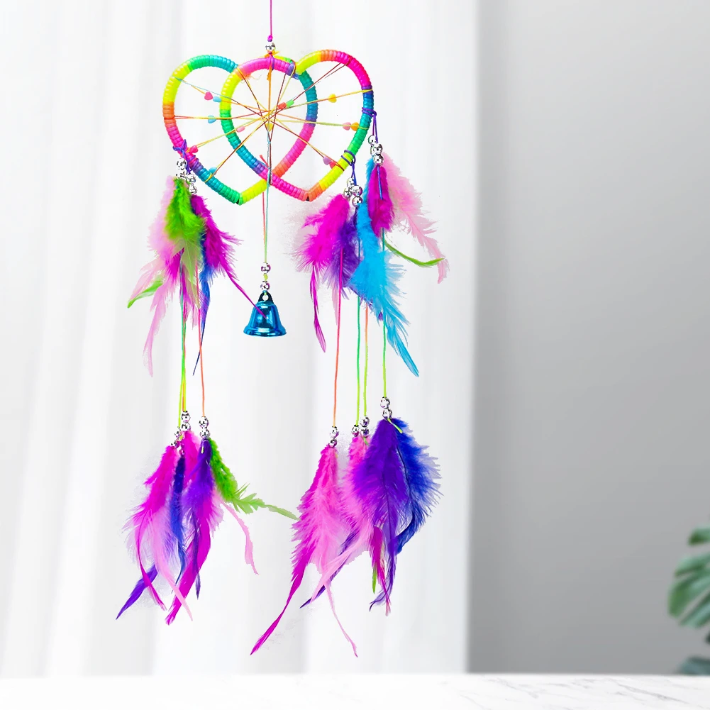 

Muy Bien Love Heart Colored Feather Tassel Dream Catcher Wind Chimes Car Interior Hanging Ornaments Kids Room Decor Aesthetics