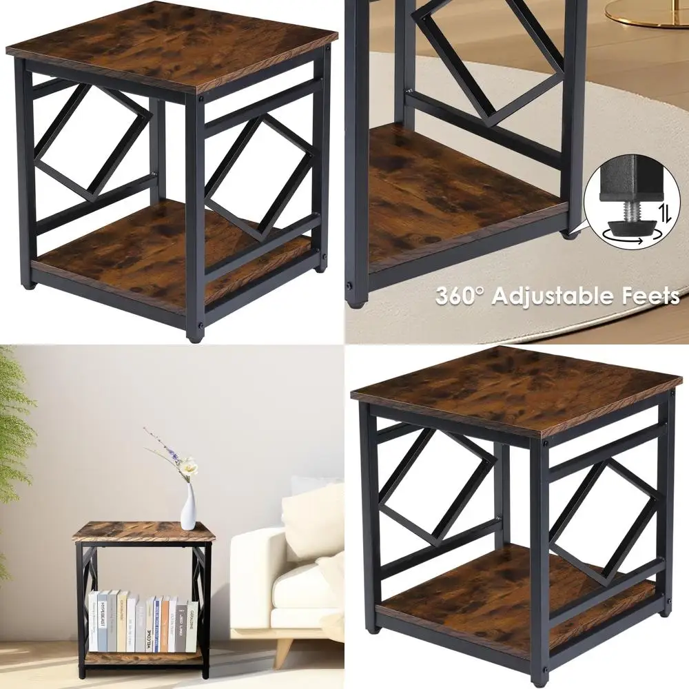 

Industrial-Style Metal Frame Mini Fridge Table with Storage, Rustic Brown