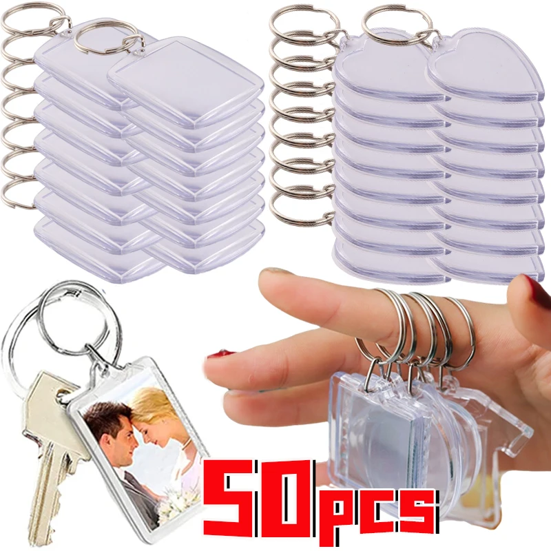 

5/50pcs Transparent Rectangle Blank Clear Acrylic Insert Photo Picture Frame Keyring Keychain DIY Split Ring Key Chain Gifts