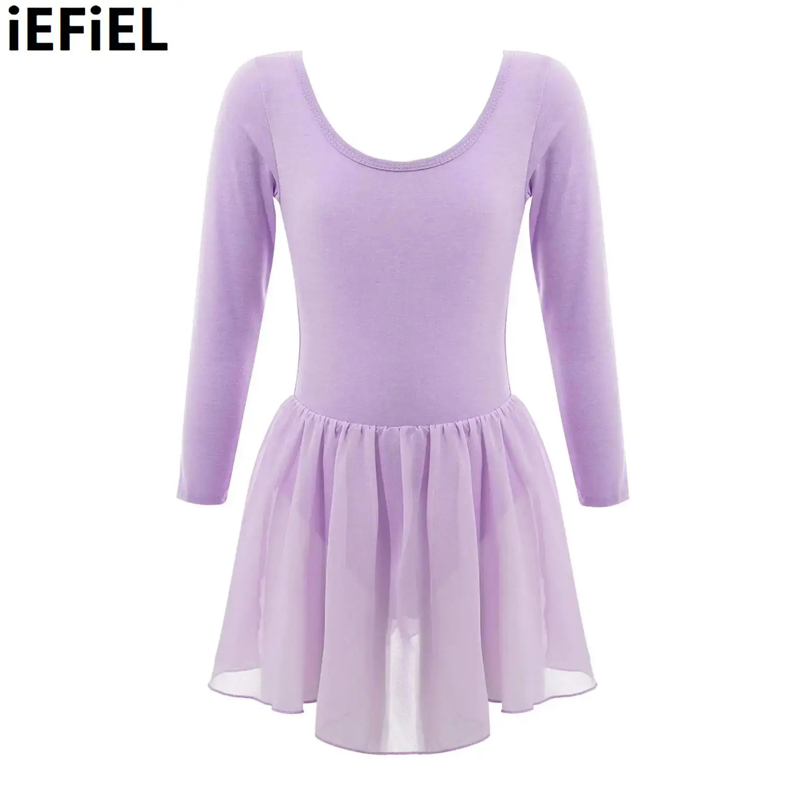 

Kids Girls Cotton Ballet Dance Dress Long Sleeve Dancer Solid Colour Leotard Sweet Dress