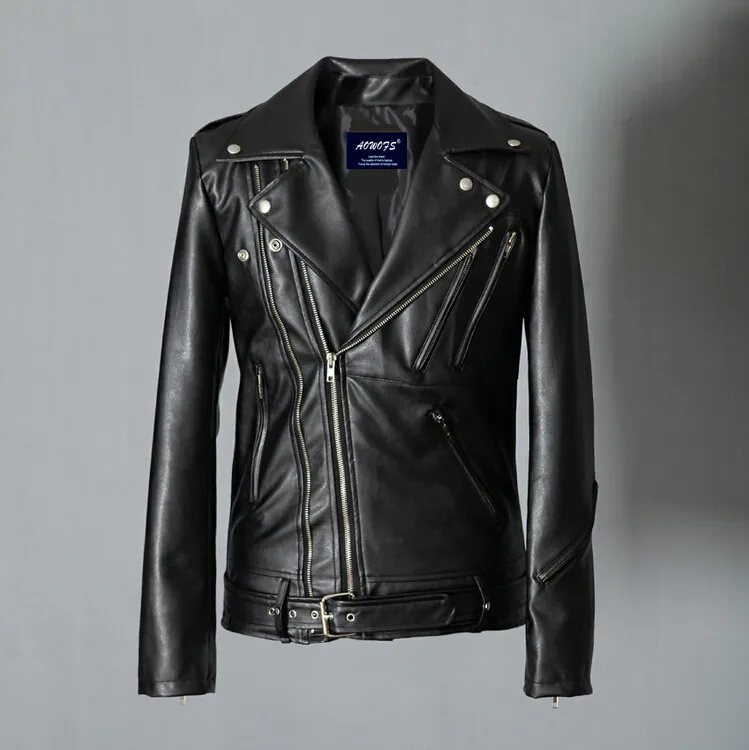 

New Spring And Autumn Clothes Korean Men's Motorcycle Leather Clothes Fashion Multi Zipper Lapel Punk Rock And Roll Leather Coat