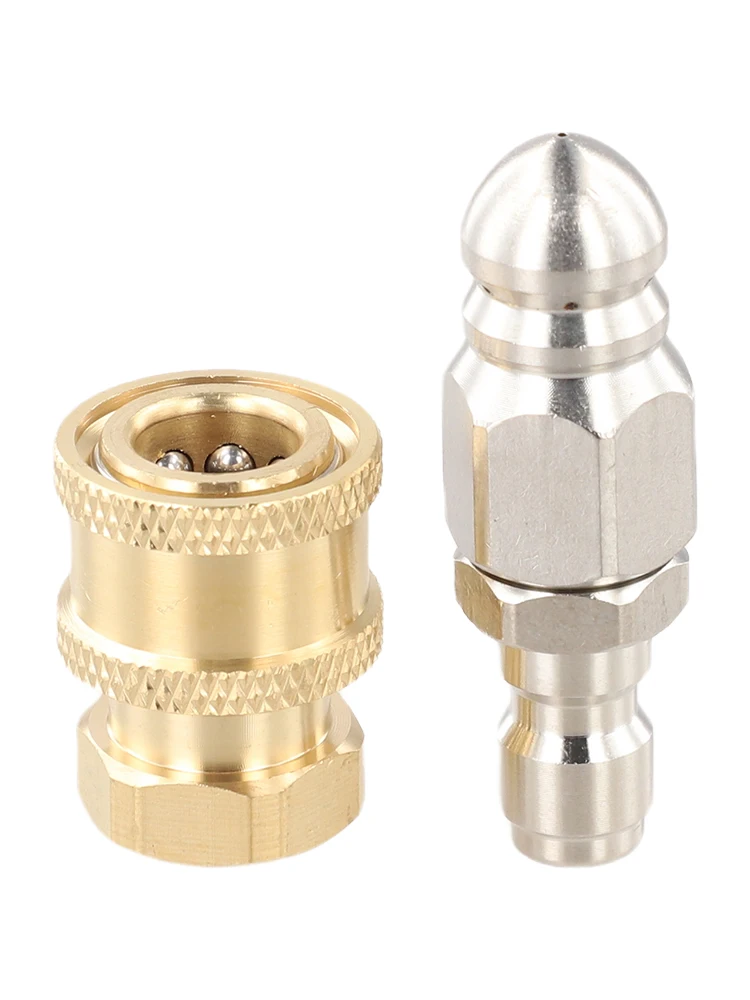 Silver Gold Metal Sewer Jetter Nozzle 5000 PSI High Pressure Drain Cleaner Hose For 1/4 Quick Connector Pressure Washer 2pcs