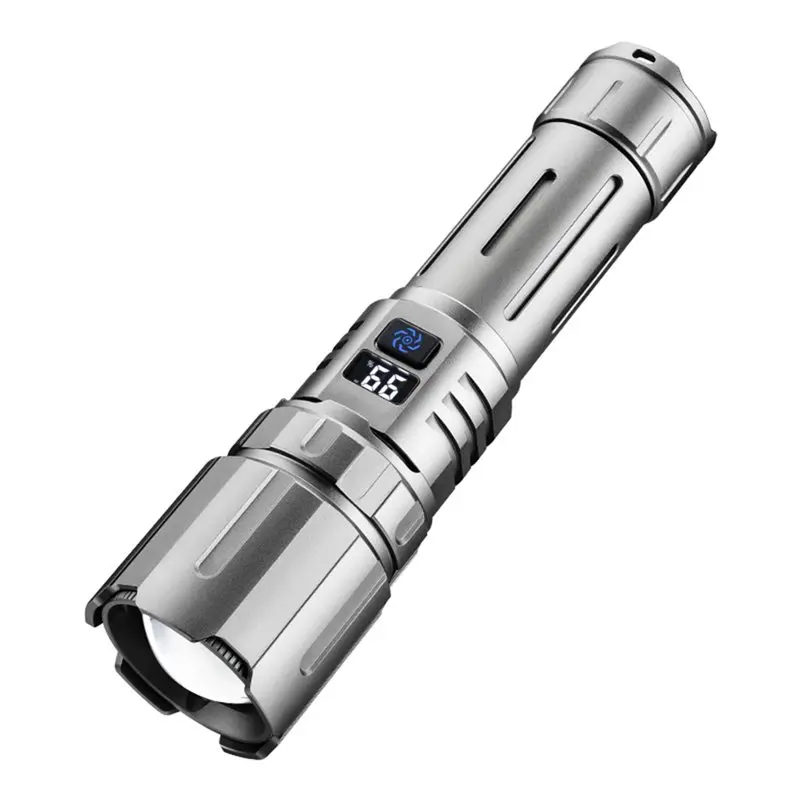 Aluminum Alloy Rechargeable LED Flashlight, Digital Display Ultra Bright Long Range For Outdoor Camping Hiking Torch