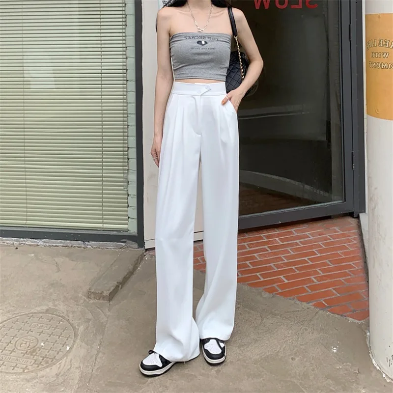 The new Korean version of droopy straight leg pants features a high waisted, slimming and loose fitting design