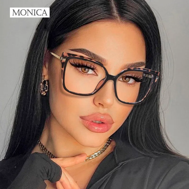 Fashion Leopard Print Eyeglass Frame Trend Square Frame Flat Lens 2024 New Women's Anti Blue Light Glasses Computer Goggles