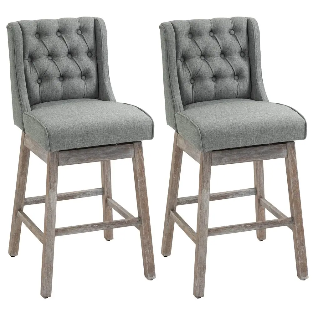 

Bar Height Bar Stools Set of 2, 180 Degree Swivel Barstools with Solid Wood Footrests and Button Tufted Design, 30 Seat Height