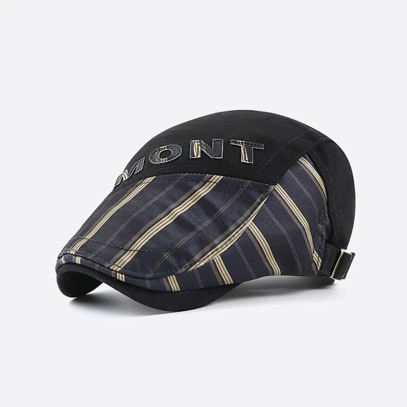 

New Hat Women's Patchwork Stripes Peaked Cap Men's Casual Sunshade Advance Hats Beret Manufacturer