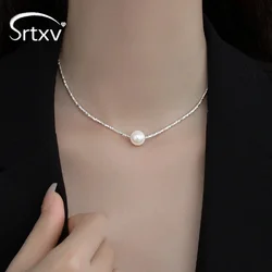 Sparkling 12mm Pearl Pendant Necklace For Women Girl 100% 925 Sterling Silver Choker Chain Wedding Birthday Party Gift Jewelry