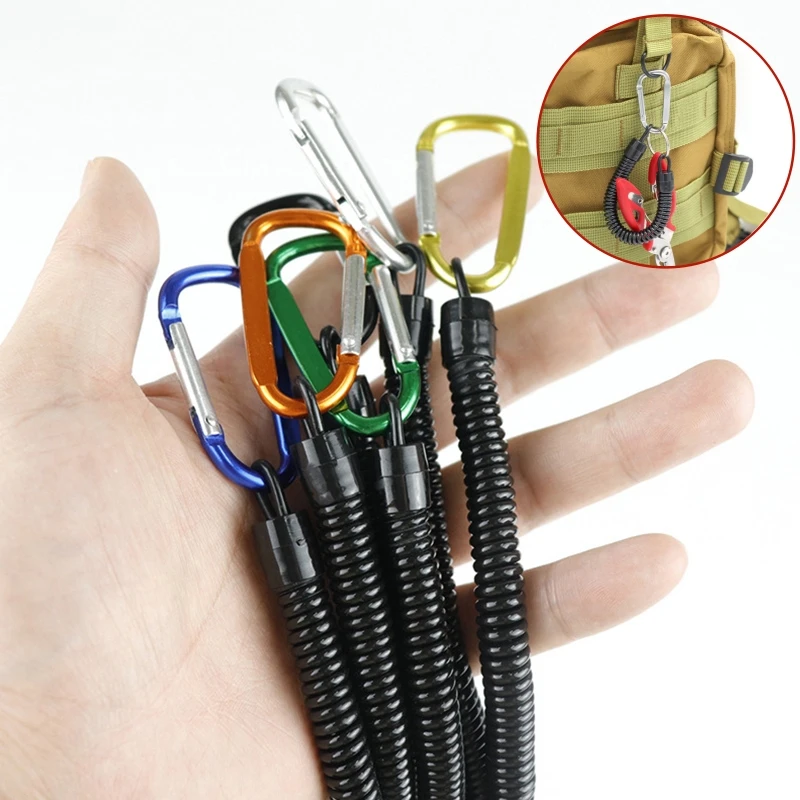 Tactical Retractable Spring Elastic Rope Security Gear Tool Hiking Camping Anti-lost Keychain Fishing Lanyards Outdoor