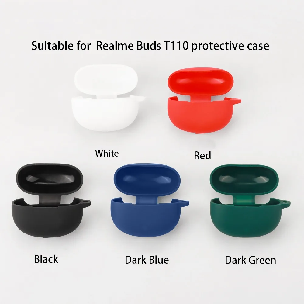Portable Dustproof Silicone Case Anti-fall Soild Color Buds Cover Washable Earbuds Sleeve for Realme Buds T110 Home/Travel