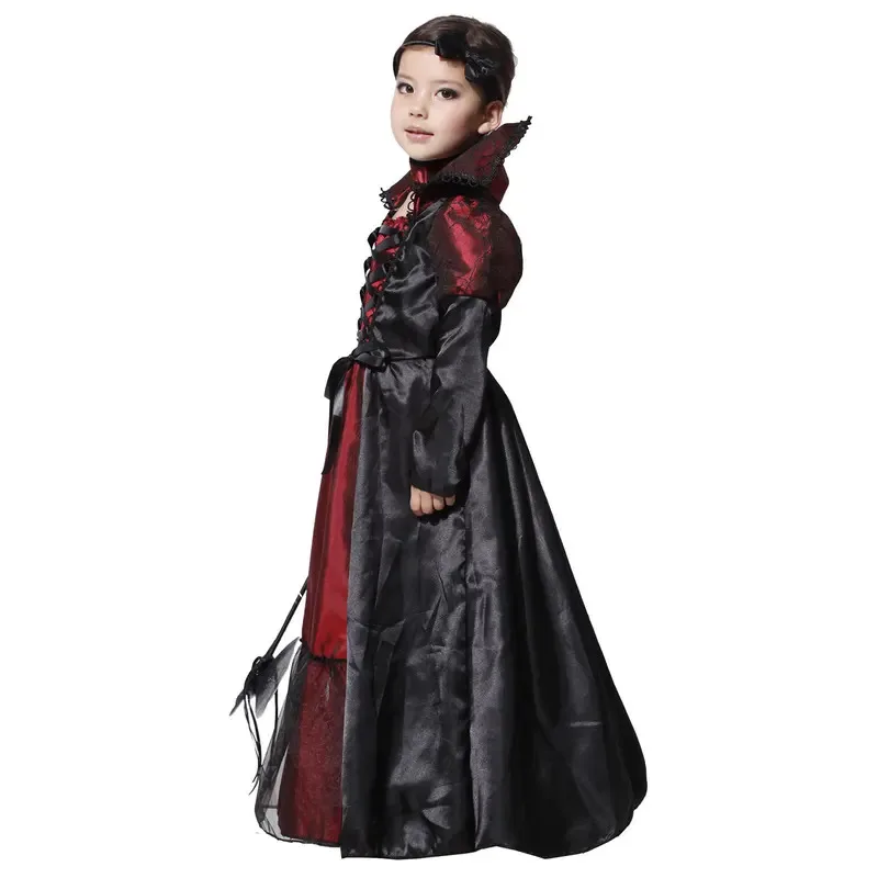 Umorden القوطية مصاص دماء فتاة زي للطفل الاطفال هالوين بوريم زي حفلة تنكرية مع آذان الأسنان 4-6Y 6-8Y 8-10Y