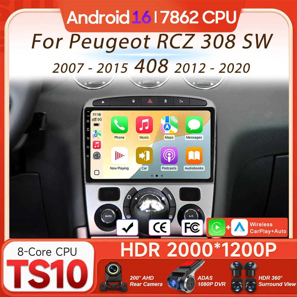 

Мультимедийная автомагнитола Android 16 для Peugeot 308 SW 2007-2015, 408 2012-2020 с Carplay, Auto, навигацией, 4G, Wi-Fi, 2DIN