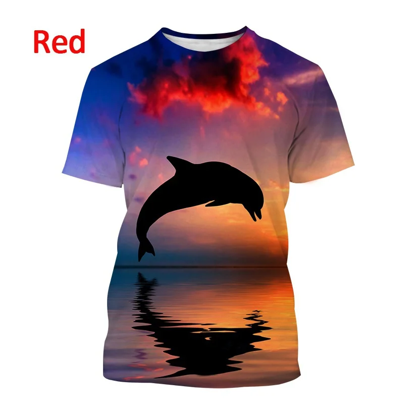 Summer Fashion Unisex Casual Round Neck Short-sleeved Mammal Dolphin 3D Printing T-shirt Harajuku Marine Animal Pattern T-shirt