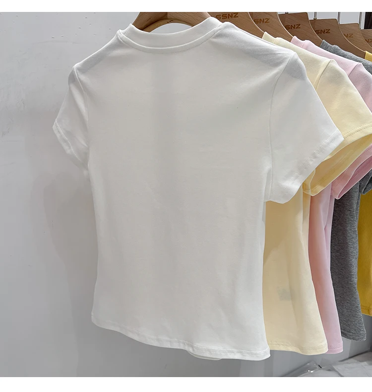 AOSSVIAO 2026 Summer Solid Color Women's Short Sleeve T-Shirt American Vintage Y2K Slim Basic O-Neck Tee Trendy Slim Fit Tops