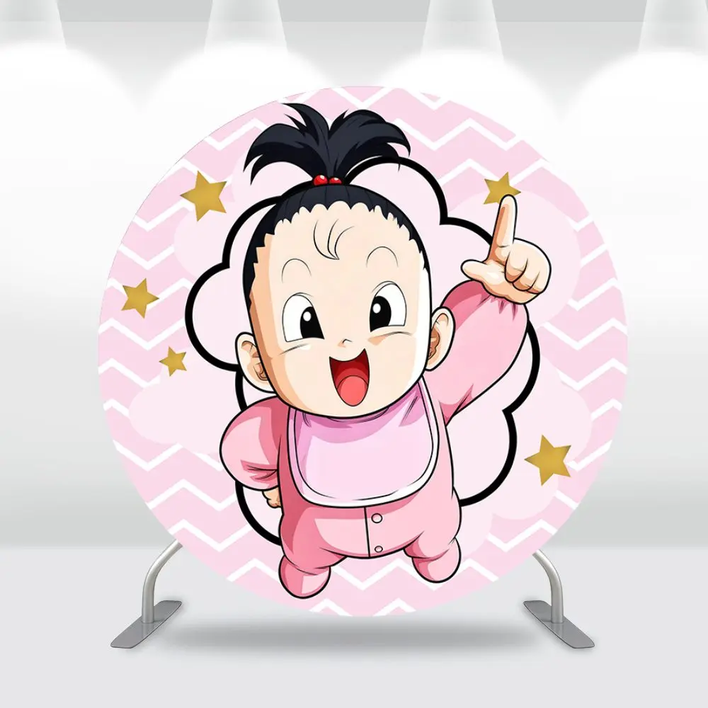 Baby Pan Goku theme Round Backdrop Cover Girl Birthday Baby Shower Decorations Dragon Ball Z Circle Background Cake Table Banner