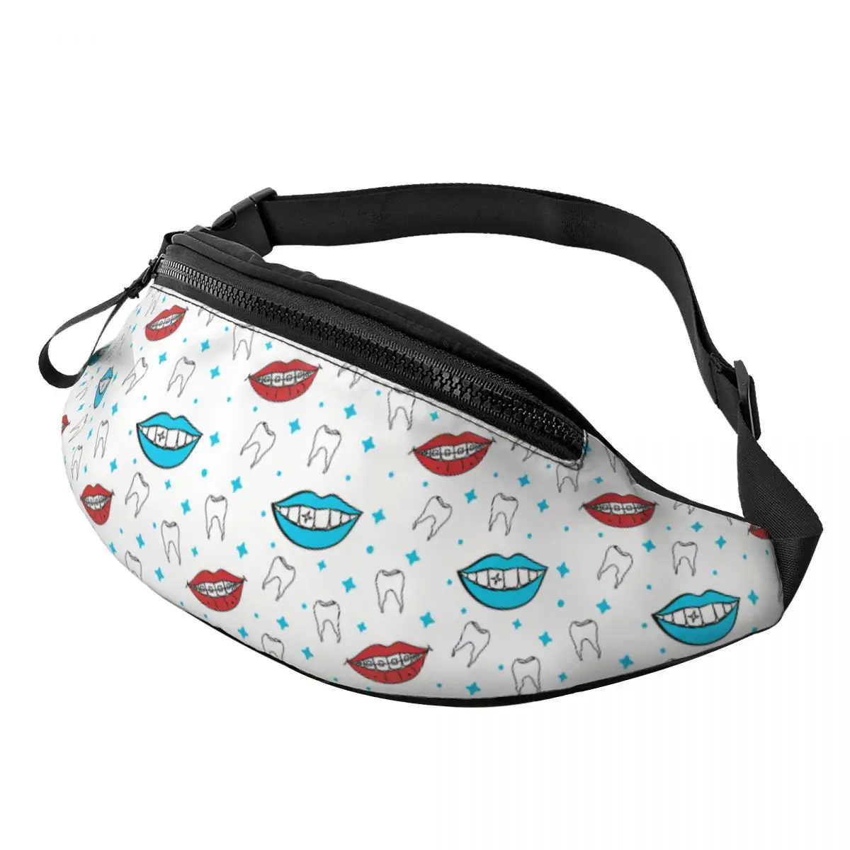 

Custom Smile Teeth Dentist Dental Fanny Pack Women Men Cool Crossbody Waist Bag for Running Phone Money Pouch