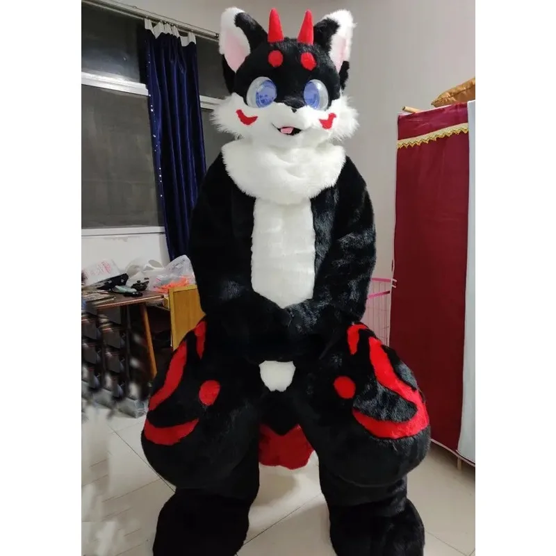 Mid-length Fur Husky Fox Mascot Costume Walking Halloween Christmas Suit Cosplay