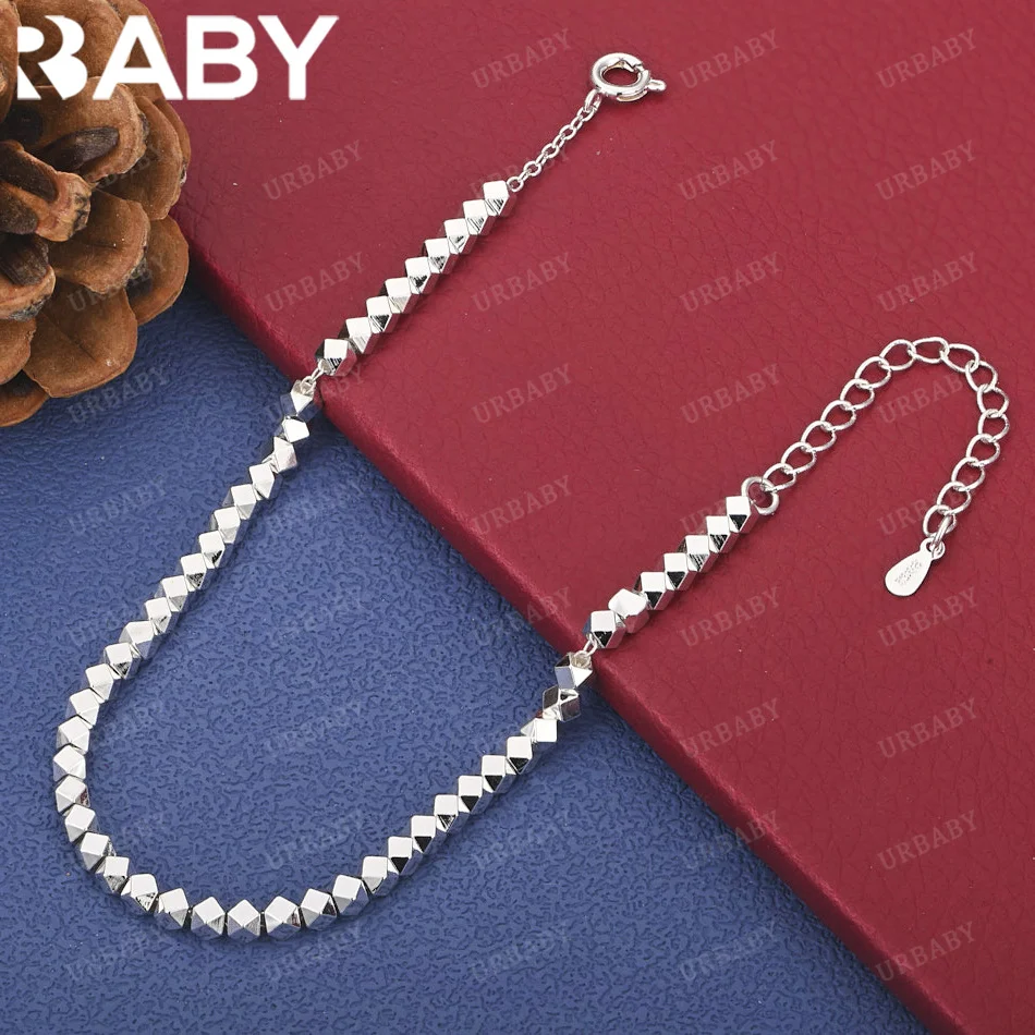 

URBABY 925 Sterling Silver Small Square Bead Charm Bracelets Box Chain For Women Girl Wedding Party Gift Fashion Jewelry ﻿