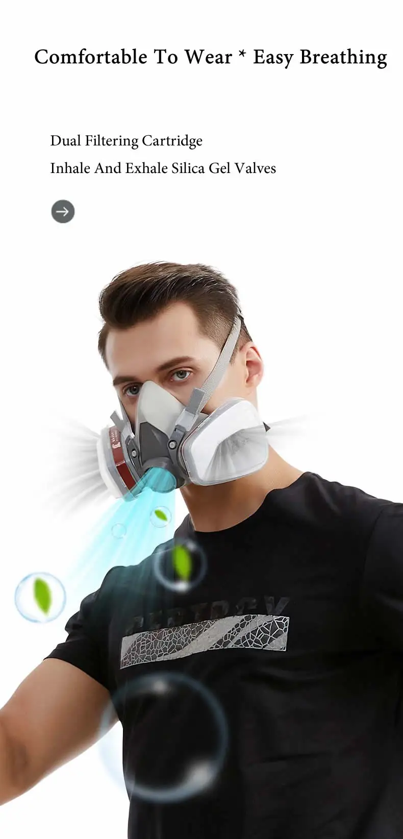 6200 Half Face Full Set Respirator Dust Gas Mask Dual Filtering Box For Chemical Painting Spraying Polishing Work Protection