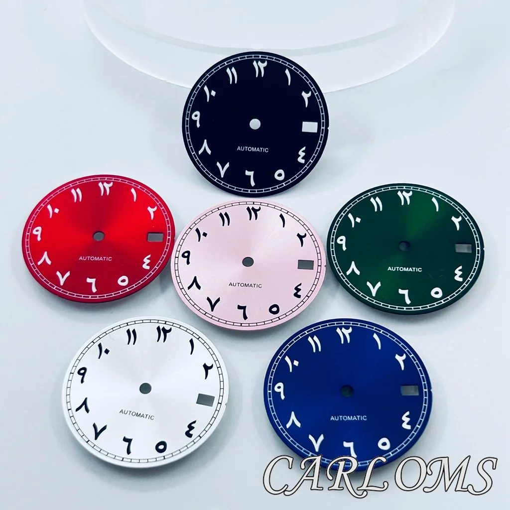 High Quality New 28.5mm Watch Dial for NH35 Movement Date Black Blue Green Pink Red Arabic Numerals