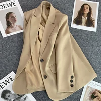 Chaqueta de mujer nueva en moda coreana traje pequeño Top traje marrón abrigo ropa suelta recta temperamento chaqueta delgada para mujer Chic