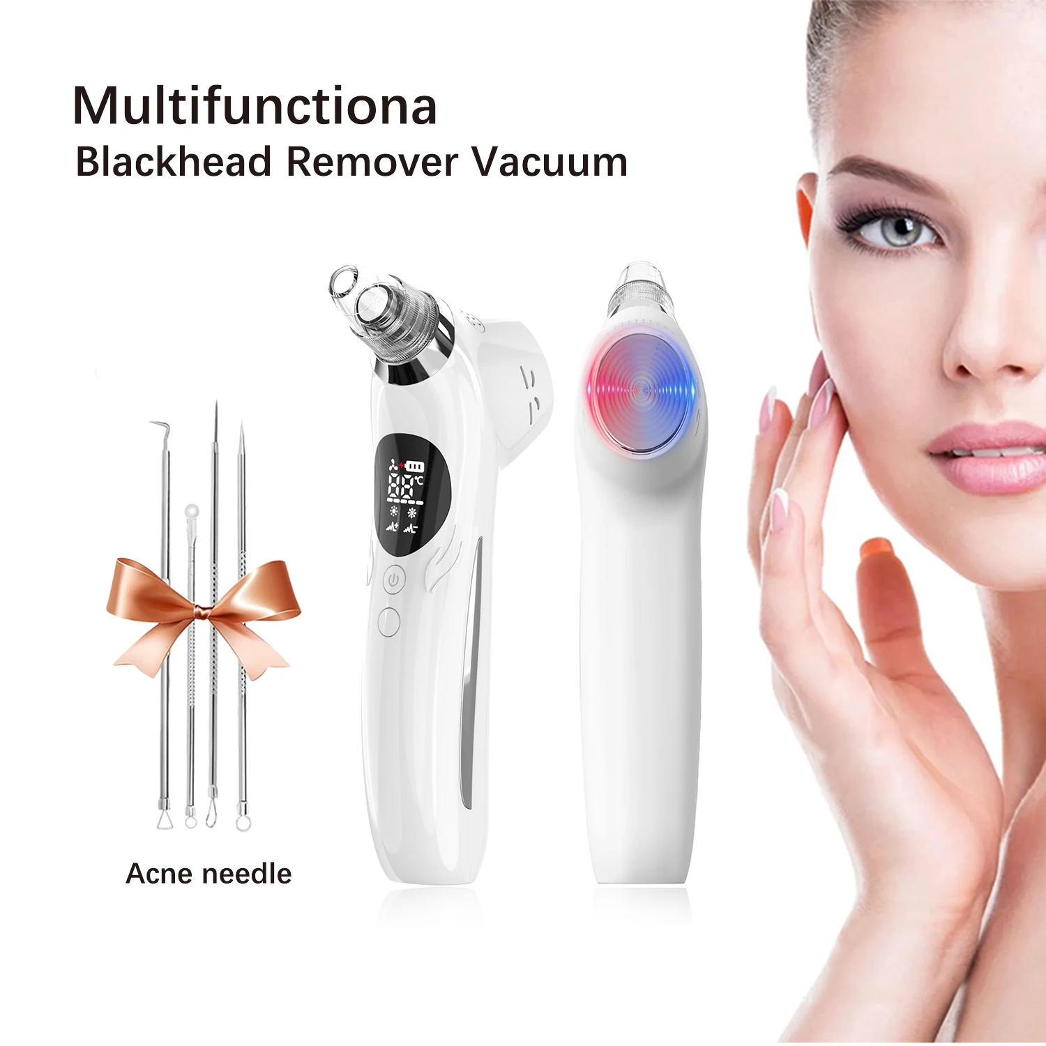 Blackhead Remover Vacuum Cold and hot compress vibration , 5 Replaceable Probes, 5 Modes, 5 Suction Levels,Multifunction