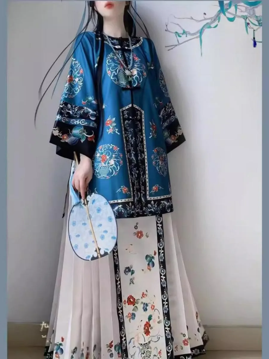 

Traditional Chinese Court Sle Women's Hanfu Adult Manin Collar round Ne Hanfu Skirt Historical Costume Cultural Apparel