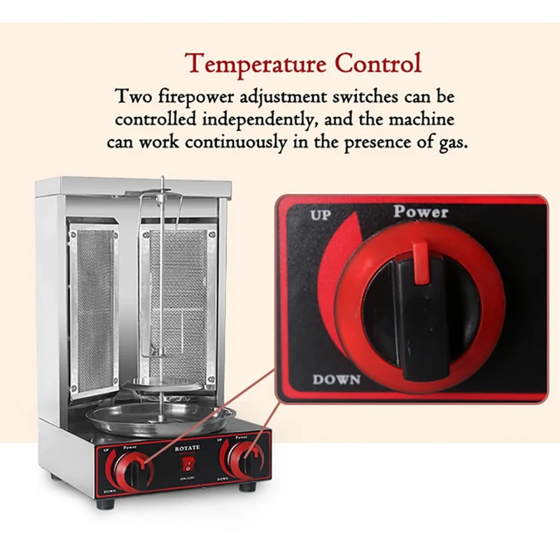 غاز البترول المسال شواية شوارما دونر كباب آلة التاكو المشواة 220 فولت الفولاذ المقاوم للصدأ العمودي شواء شاورما فرن الدجاج يبصقون المحمصة
