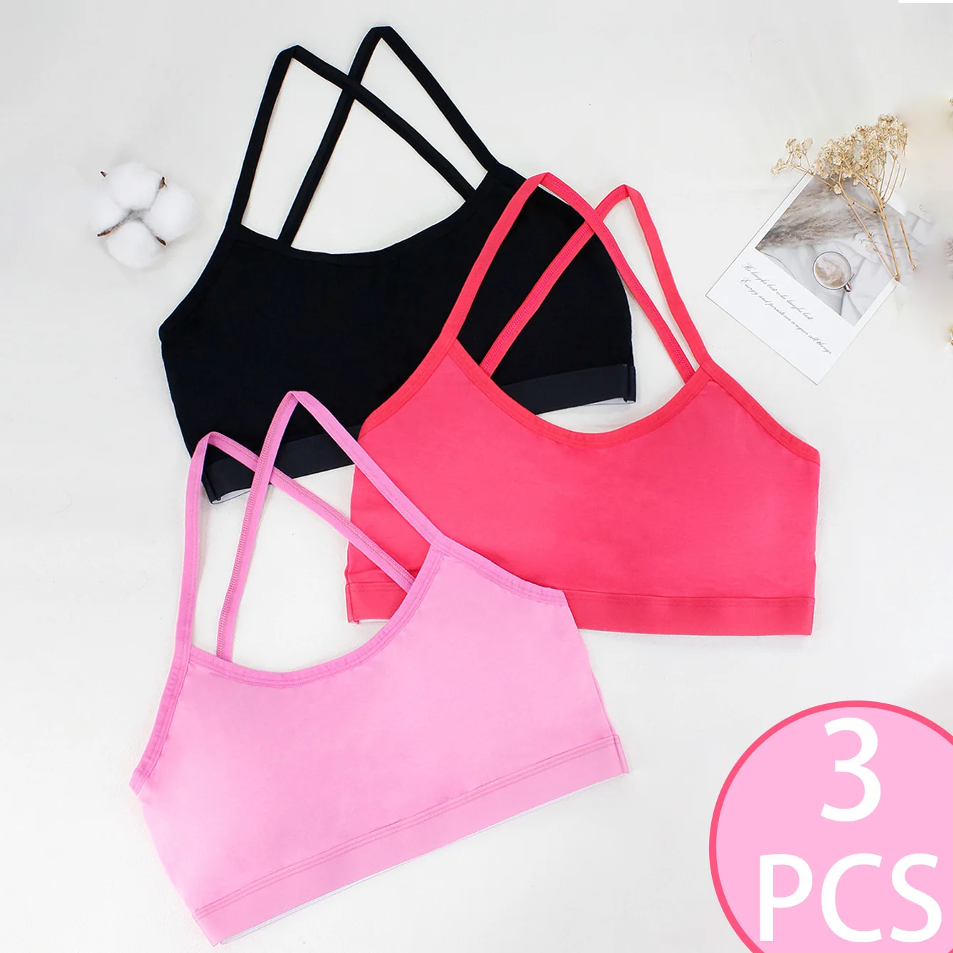 Комплект из 3 хлопковых однотонных бюстгальтеров для девочек 13-16 лет, спортивный жилет на бретелях, удобное нижнее белье для подростков