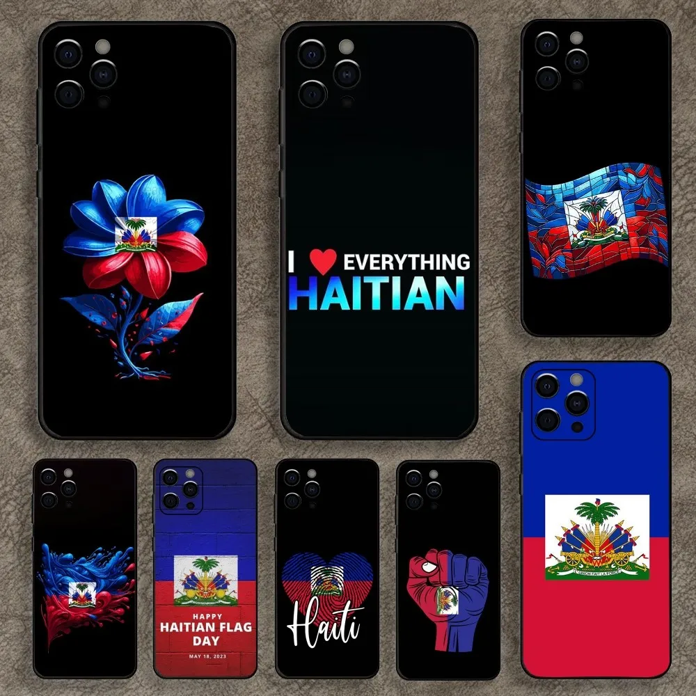 Haiti Haitian Flag badge Phone Case For Apple iPhone 15,14,13,12,11,Pro,X,XS,Max,XR,Plus,Mini Soft Black Cover