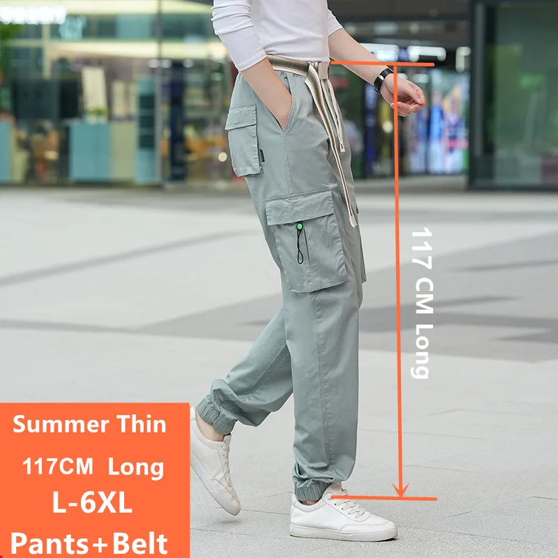 Cargo Pants Tall Guy Exra Long 117CM Summer Joggers 6XL 5XL Men Boys Students Black Khaki Young Male Slim Fit Plus Size Trousers