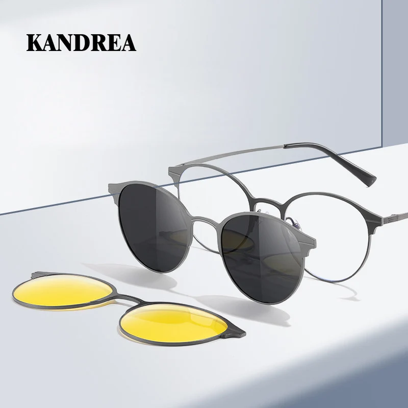 KANDREA2 IN 1 New Polarized Sunglasses Men Magnetic Prescription Sunglasses Anti-Blue Light Optical Myopia Glasses Frame 7029