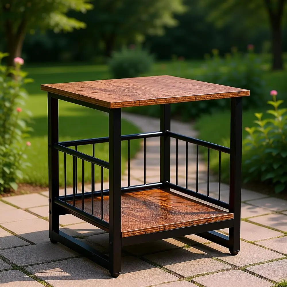 

Industrial Style Nightstand with Dual Tire Storage, Adjustable Height, for Bedroom or Living Room