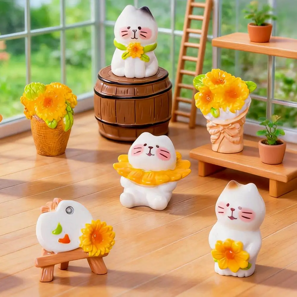Micro Landscape Ornaments Pastoral Scene Decoration Micro Landscape Ornament Set with Cute Cat Figurine Sunflower for Diy