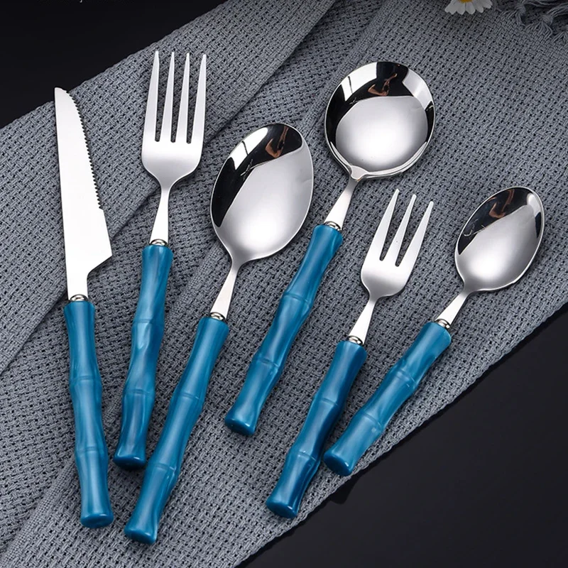 

Набор столовых приборов из 6 предметов: ножи, вилки, ложки с акриловыми ручками, из нержавеющей стали, для западной кухни
