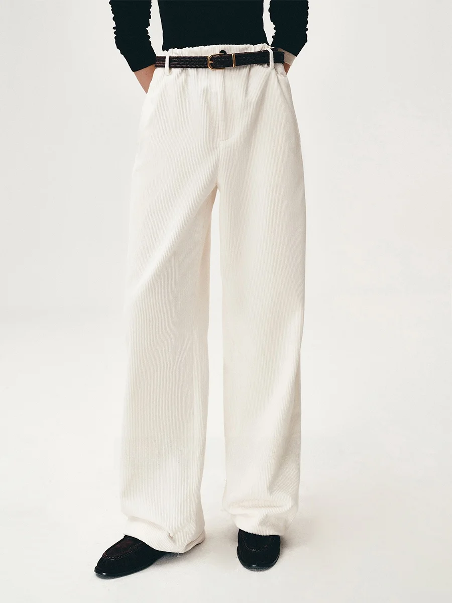 

Yasako Warm Corduroy Wide Leg Pants Straight Cut Suit Casual Trousers Versatile Comfortable Cotton l Waist Zipper