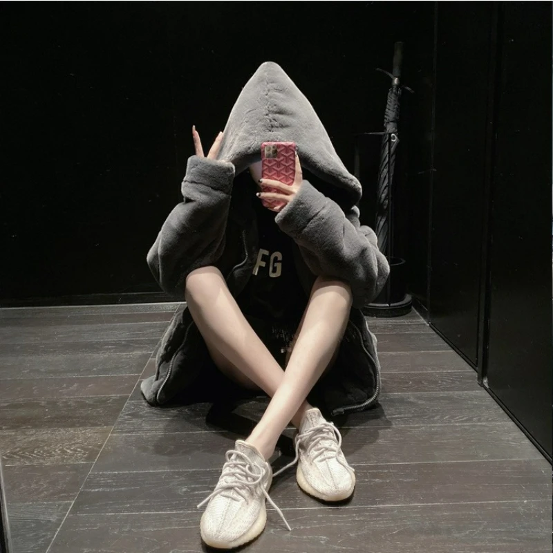 Autunno/Inverno 2026 Alla moda Allentato Laid-back Stile Pelliccia di Agnello Giacca Con Cappuccio Addensato Pelliccia Sintetica In Pile Cerniera Tuta Sportiva Calda