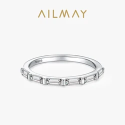 Ailmay Fashion 925 Sterling Silver Classic Stackable Clear Zircon CZ Finger Rings For Women Fine Jewelry Valentine's Day GIFT
