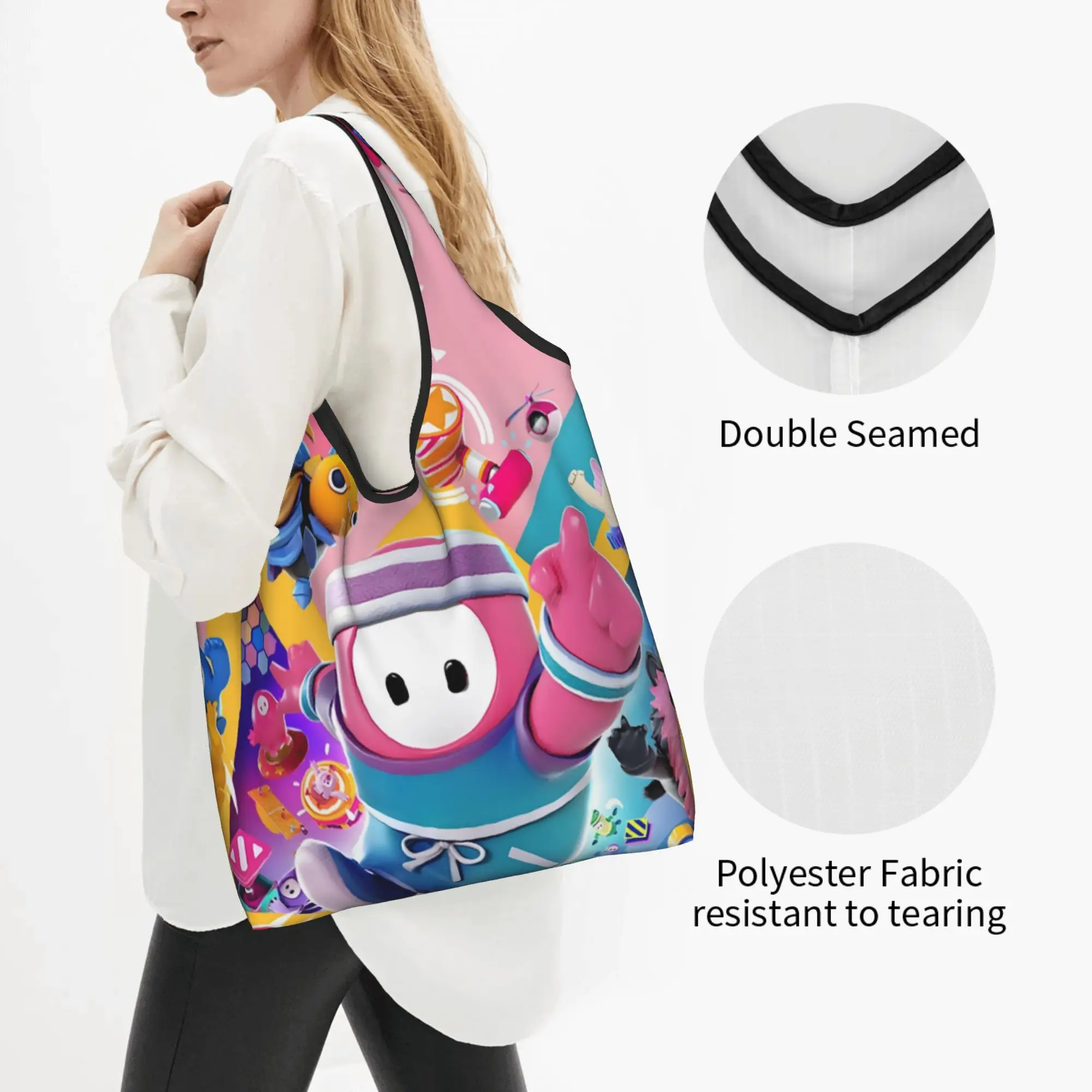 Fashion Printed Fall Guys  Battle Royale  Shopping Tote Bag Portable Shoulder Shopper Video Game  Handbag
