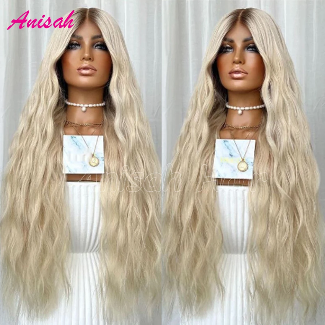 

13x4 Ombre Blonde With Dark Root Colored Lace Front Wigs For Women Natural Wave HD Transparent Lace Frontal Human Hair Wigs