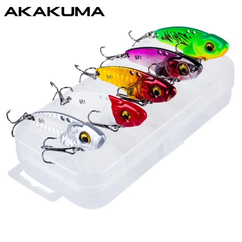 Isca de Metal VIB com Lâmina, 5 Peças/Caixa, 3.5g/5g/7g/10g/15g/20g, Isca Artificial Swimbait com Olhos 3D, Colher Giratória e Balancer, Isca Rígida