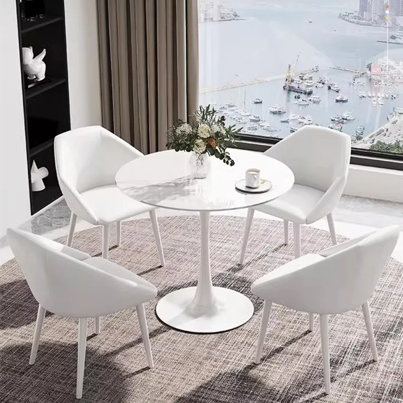 Fashioin Tulip Leisure Coffee Table White Black Round Dinning Desk For Home Office Room Ornament