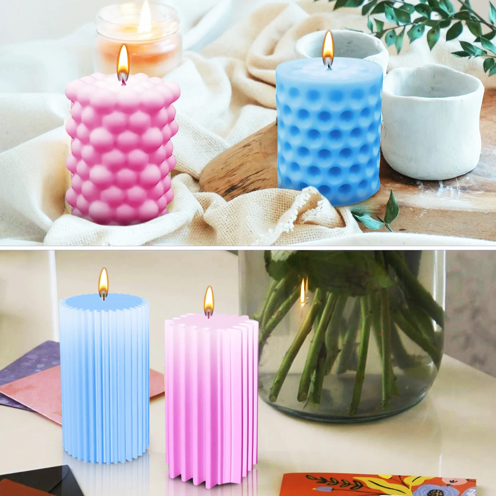 

4Pcs Making Molds Silicone Flexible Unique Design for DIY Scented Candles Pillar Candles and Home Decor