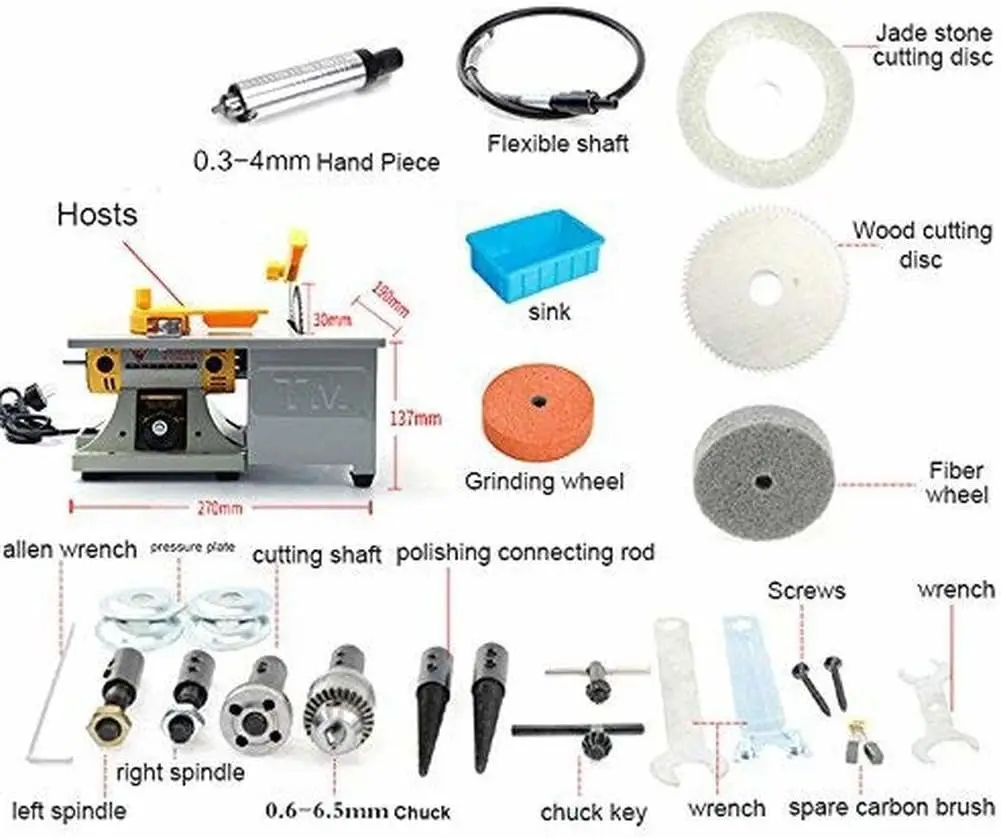 110V 350W Tm-3 Mini Table Saw Gem Jewelry Rock Polishing Buffer Bench Lathe & Polisher Machine Kit 0~10000Rpm