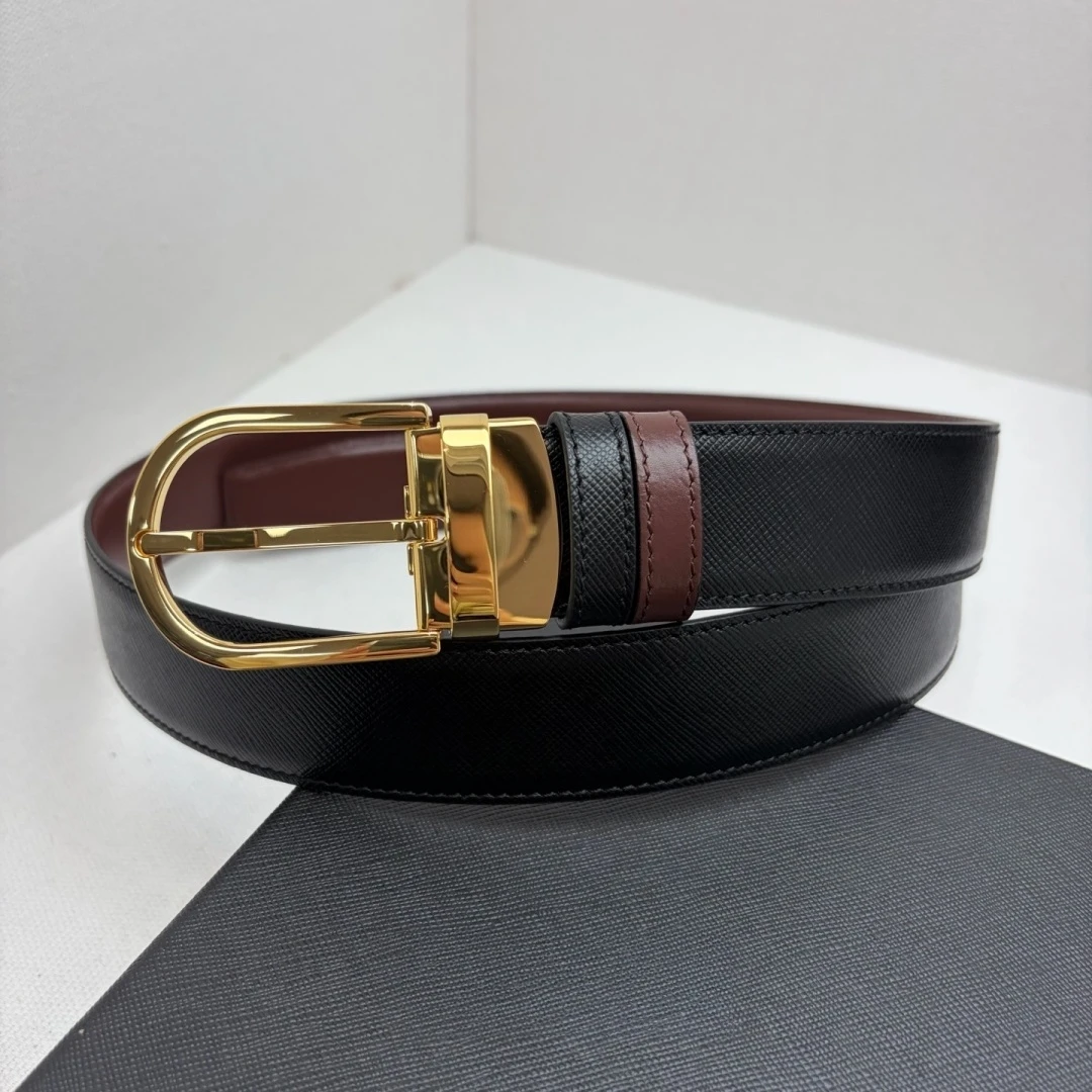 Luxury Men's Cross‑Grain Leather Belt Reversible Dual‑Sided Rotatable Pin Buckle Business Casual Dress Waist Strap Holiday Gift