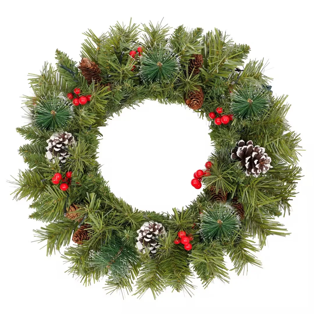 Pre-lit Xmas Tree Artificial Christmas 4-Piece Set,Garland, Wreath and Set of 2 3FT Entrance Trees X-mas with LED Lights