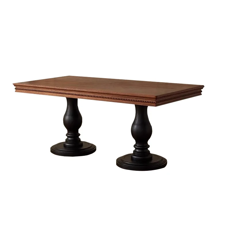 Medieval style solid wood dining table and chair combination French retro living room household square table rectangular